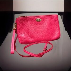 Authentic Coach Pebbled Leather Lyla Pink Crossbody Wristlet Purse